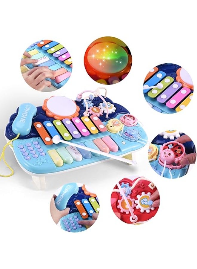 لعبة بيانو موسيقية للأطفال 6×1 مع إكسليفون وطبلة وتليفون – أضواء وأصوات – مناسبة من 6 شهور+ - Image 5